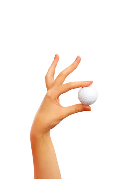 Hand met golfbal geïsoleerd — Stockfoto