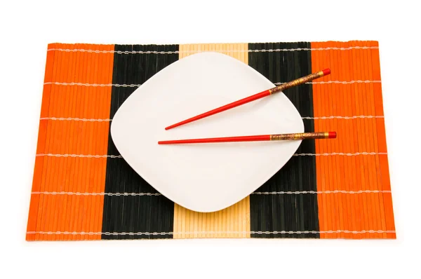 Λευκή πινακίδα με chopsticks απομονωθεί — Φωτογραφία Αρχείου