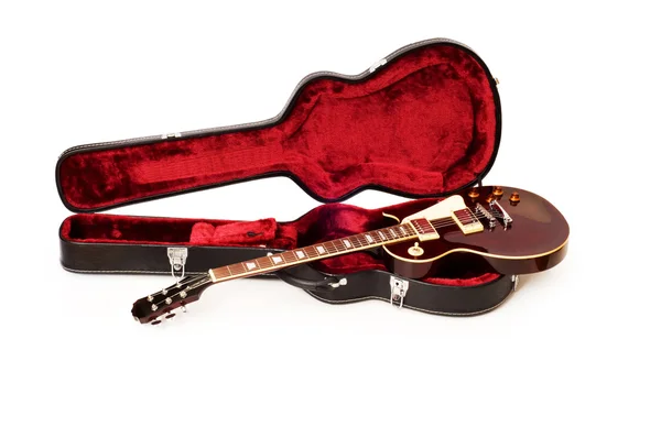 Guitar in open case isolated — Stock Photo, Image