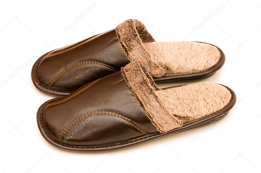 Leather slippers isolated on the white