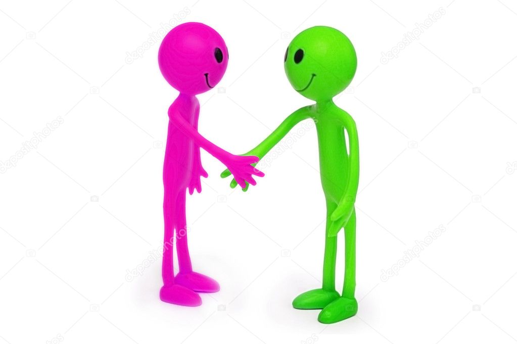 Two smilies shaking hands isolated