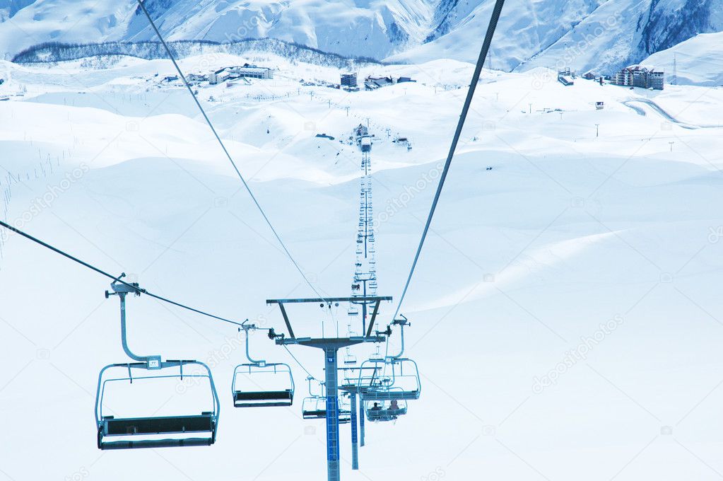 Ski lifts on the bright day