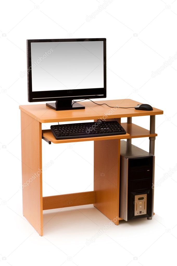 Computer and desk isolated