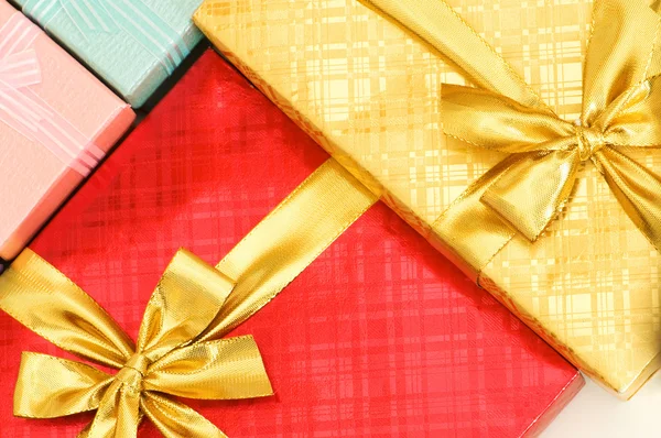 Close up of gift boxes with ribbons Stock Photo