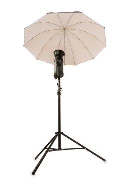 Studio strobe with umbrella isolated clipart