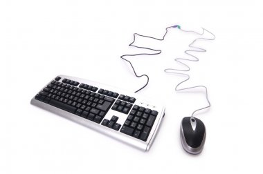 Silver keyboard and mouse isolated clipart