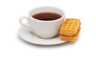 çay ve Belçika waffle izole