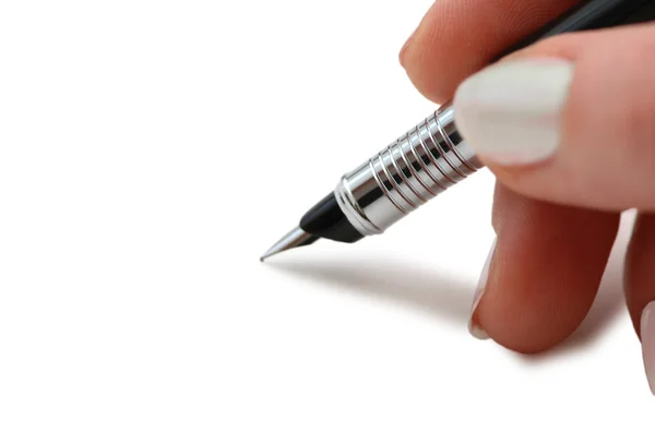 Penna a mano isolata su bianco — Foto Stock