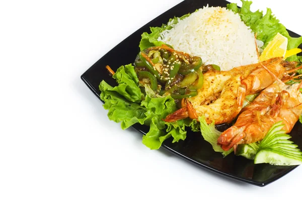 Lobster panggang, beras dan sayuran — Stok Foto