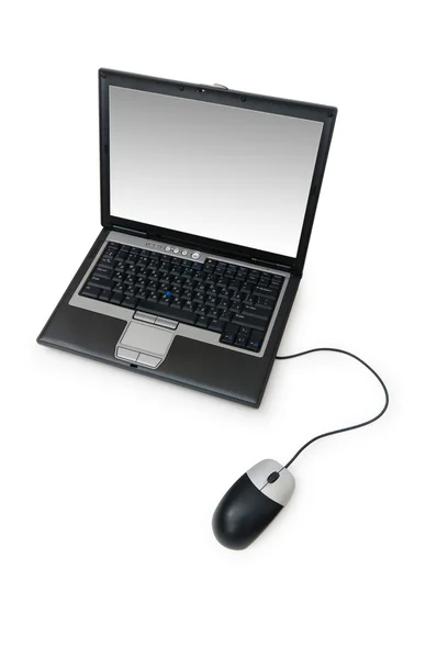 Laptop with mouse isolated — Zdjęcie stockowe
