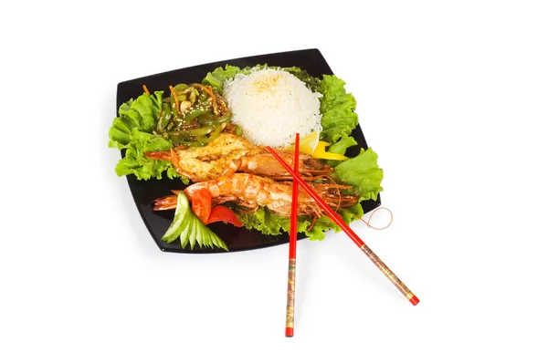 Grillowane homary, ryż i warzywa — Zdjęcie stockowe