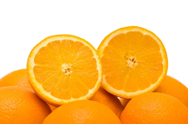 Iki yarım portakal izole kesmek — Stok fotoğraf