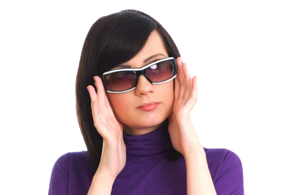 Menina jovem em óculos de sol isolado — Fotografia de Stock