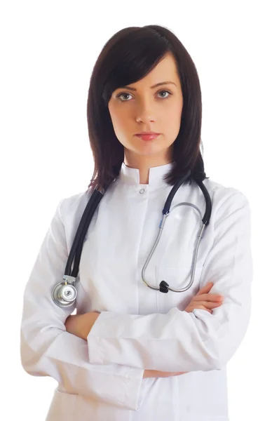 Médico femenino aislado en el blanco — Foto de Stock