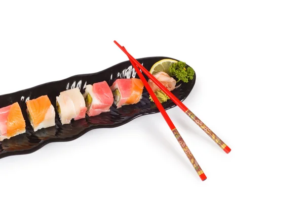 Placa de sushi isolada no branco — Fotografia de Stock