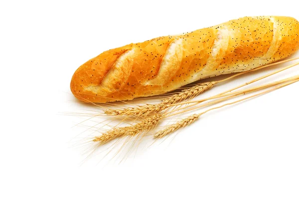 孤立的面包和小麦耳朵 — 图库照片
