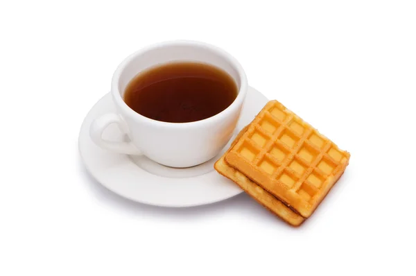 Tea és elszigetelt belga gofri — Stock Fotó