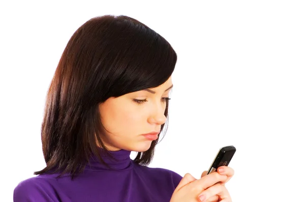 Close up of woman sending SMS — Stock Photo, Image