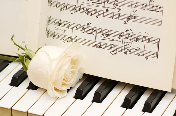 Concepto romántico - rosa en el piano — Foto de Stock