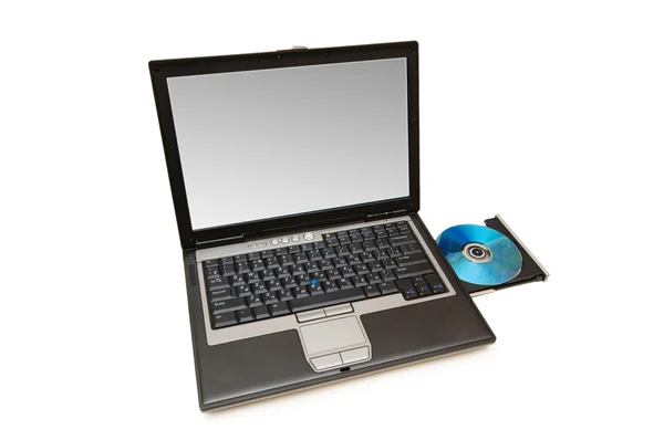 Laptop a izolované jednotky cd — Stock fotografie