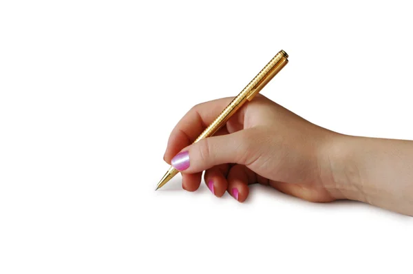 Mão segurando caneta isolada no branco — Fotografia de Stock