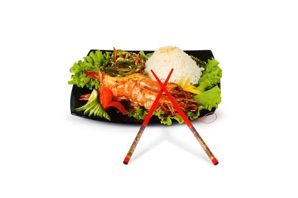 Grillad hummer, ris och grönsaker — Stockfoto
