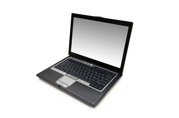 Gümüş laptop üzerinde beyaz izole — Stok fotoğraf