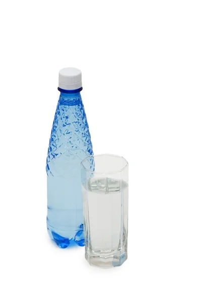 stock image Bottle of water and glass isolated