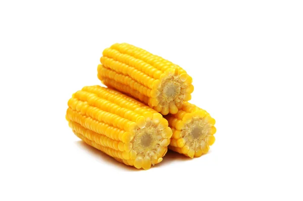 Три кукурузных початка, изолированных на белом — стоковое фото