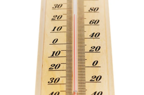 Termometr drewniany na białym tle — Zdjęcie stockowe