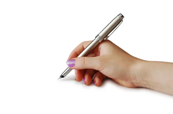 Рука держит ручку изолированы на белом — стоковое фото
