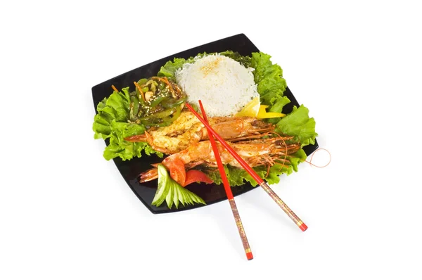 구운된 랍스터, 쌀과 야채 — 스톡 사진
