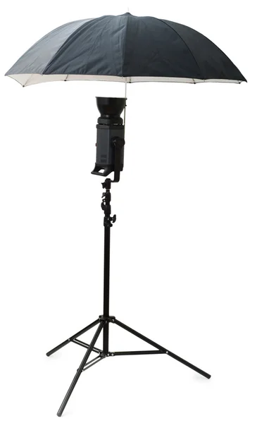Zwarte studio paraplu geïsoleerd Stockfoto