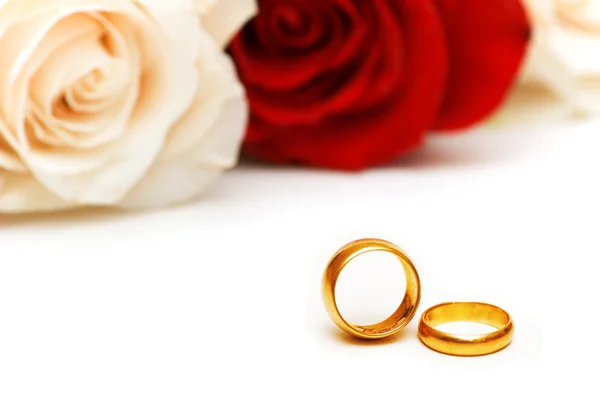 Rose a snubní prsteny, samostatný Stock Fotografie