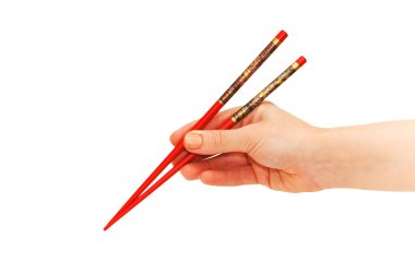 Hand holding chopsticks isolated clipart