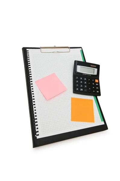 Encuadernación con notas post-it y calculadora — Foto de Stock