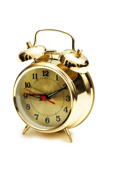 Reloj despertador dorado aislado — Foto de Stock