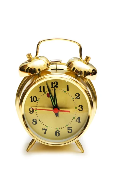 Relógio de alarme dourado isolado — Fotografia de Stock
