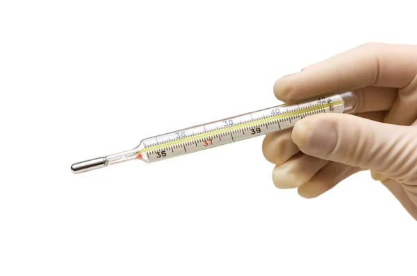 Hand holding thermometer isolated — Stock Photo, Image
