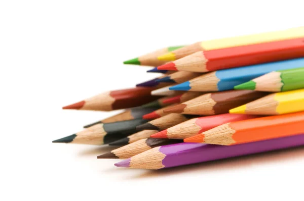 Různé barevné tužky, samostatný — Stock fotografie