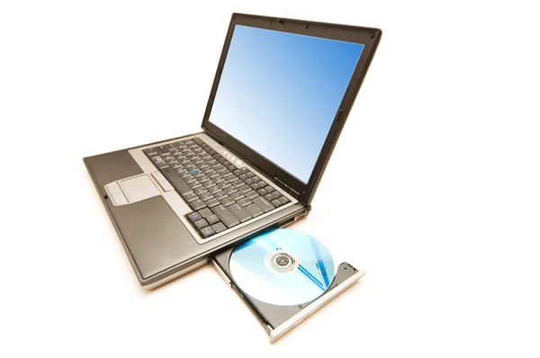 Zilveren laptop geïsoleerd op de witte — Stockfoto