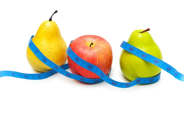 Peras y manzana que ilustran la dieta — Foto de Stock