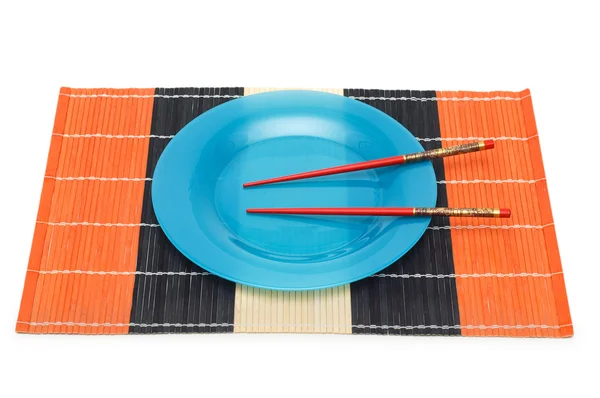 Blue plate with chopsticks — Stock Photo, Image