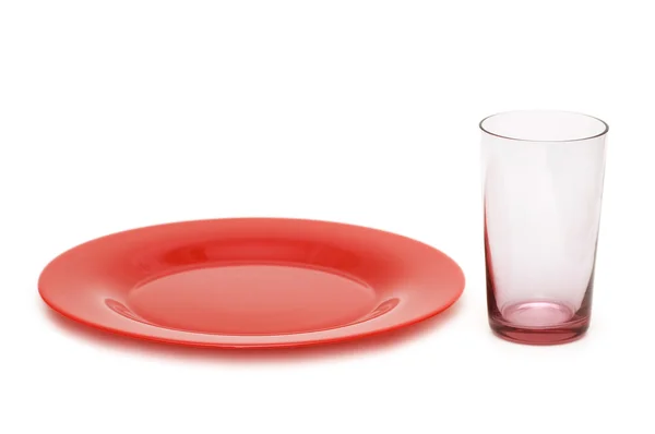 Red plate and glass isolated — Stock Photo, Image