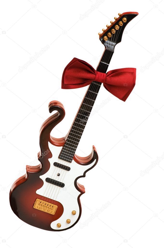 Guitar and bow tie isolated