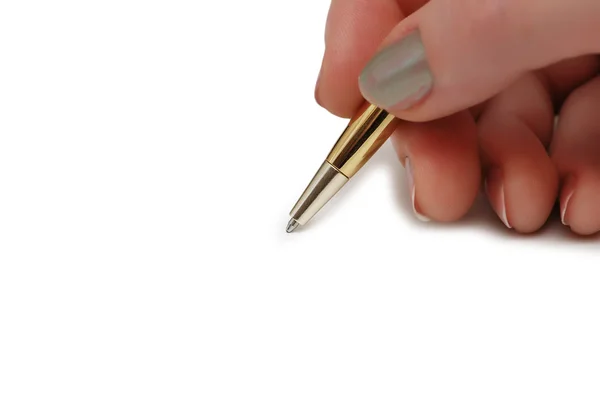 Рука держит ручку изолированы на белом — стоковое фото