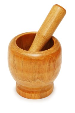 Old wooden mortar and pestle clipart