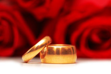 Wedding rings and roses isolated clipart