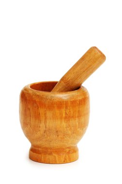 Old wooden mortar and pestle isolated bb clipart