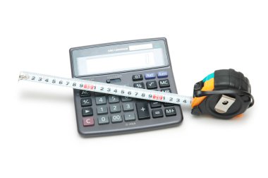 Calculator and tape measure isolated clipart